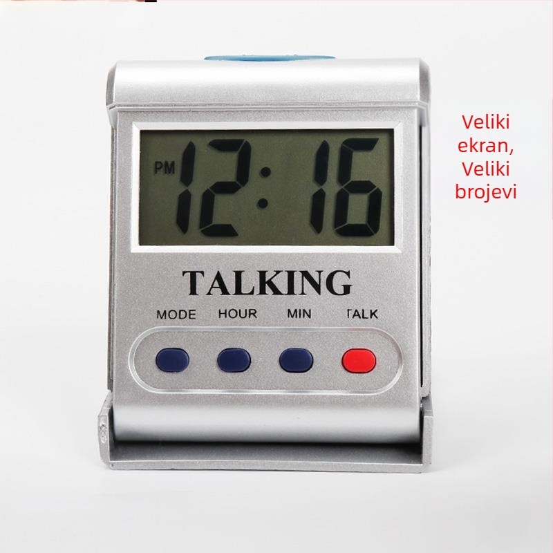 Stolni sat s glasovnim najavom vremena za starije osobe i slijepce, sat svakog sata (Jednostrani prikaz; Napajanje: Automatsko; Vrsta pogona: Drugo; Vodootpornost: Ne)