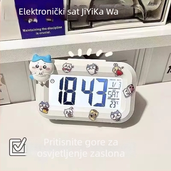 Alarmni sat s LED brojčanim zaslonom, napajan baterijom, elektronički mehanizam, jednostrana, crtani stil.