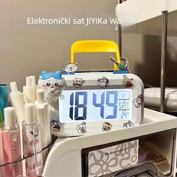 Alarmni sat s LED brojčanim zaslonom, napajan baterijom, elektronički mehanizam, jednostrana, crtani stil.