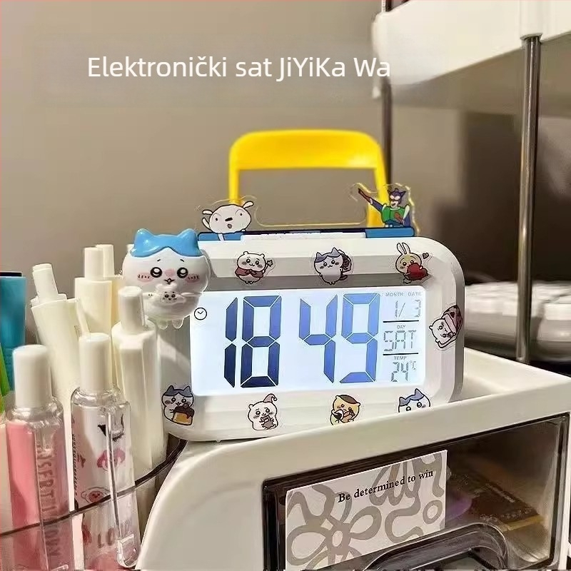 Alarmni sat s LED brojčanim zaslonom, napajan baterijom, elektronički mehanizam, jednostrana, crtani stil.