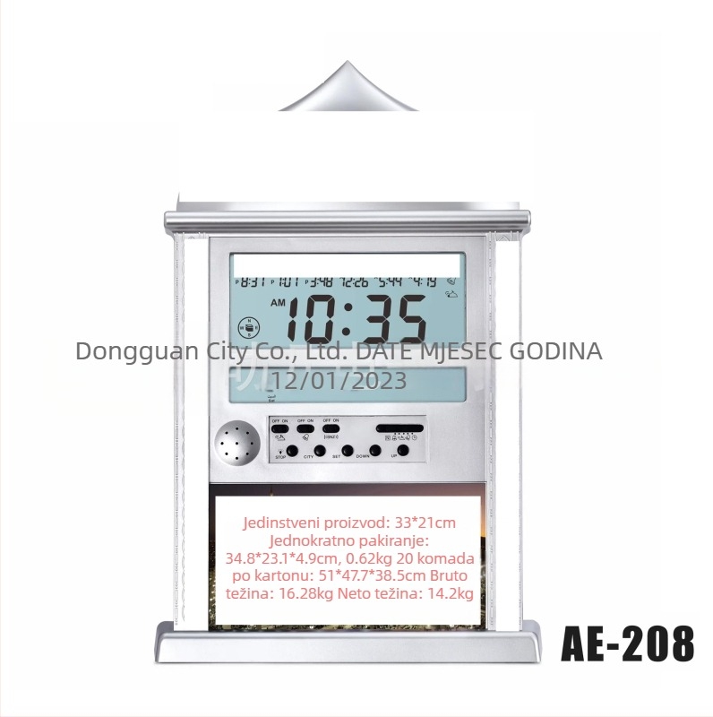 Zidni sat – dvostruka upotreba: stolni ili za zid, elektronički mehanizam japanske proizvodnje, LCD prikaz s brojevima, alarma i kalendar, vanjsko napajanje