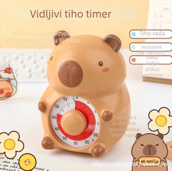 Snap Kapibara Vizualni Tiho Timer za Učenike – Mehanički Pogon, Brojevni Prikaz, Crtani Oblik, Kronograf, Ručno Napajanje