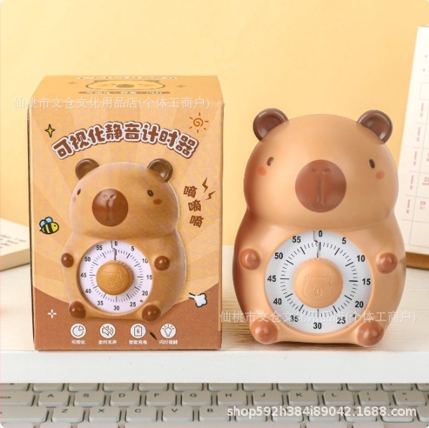 Snap Kapibara Vizualni Tiho Timer za Učenike – Mehanički Pogon, Brojevni Prikaz, Crtani Oblik, Kronograf, Ručno Napajanje