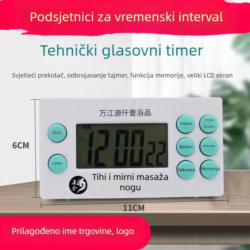 Tajmer odbrojavanja za masažu stopala s LCD zaslonom, alarmom, baterijskim napajanjem, plastično kućište