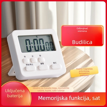 Višefunkcionalni vremenski mjerač s alarmom za kupaonicu – LCD zaslon, napajanje baterijom, elektronički mehanizam, pravokutnog oblika