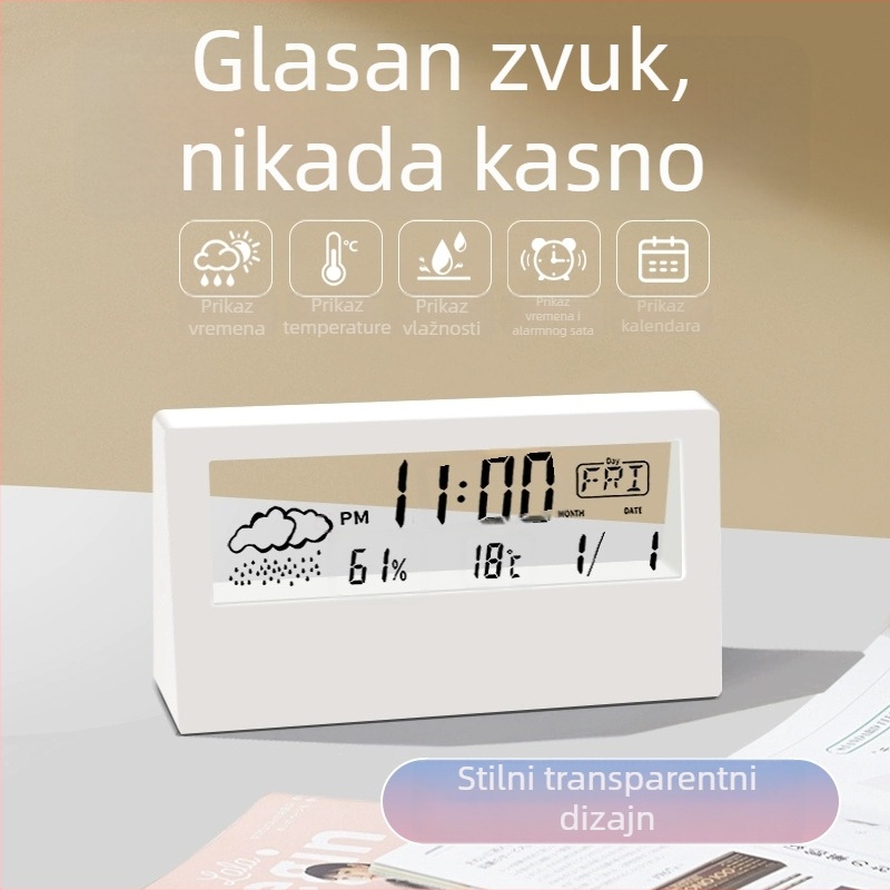 Studentski stolni budilnik, kružni analogni zaslon, baterijsko napajanje, mehanički pogon