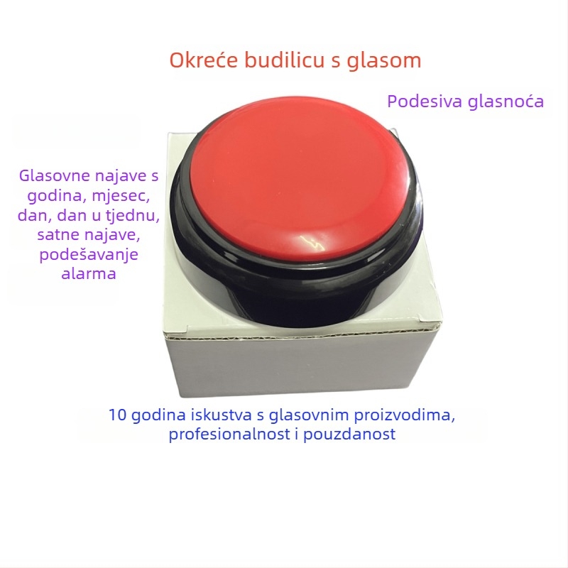 Sat s govorom i podesivom glasnoćom, kalendar, napajan baterijom, elektronički mehanizam, plastično kućište