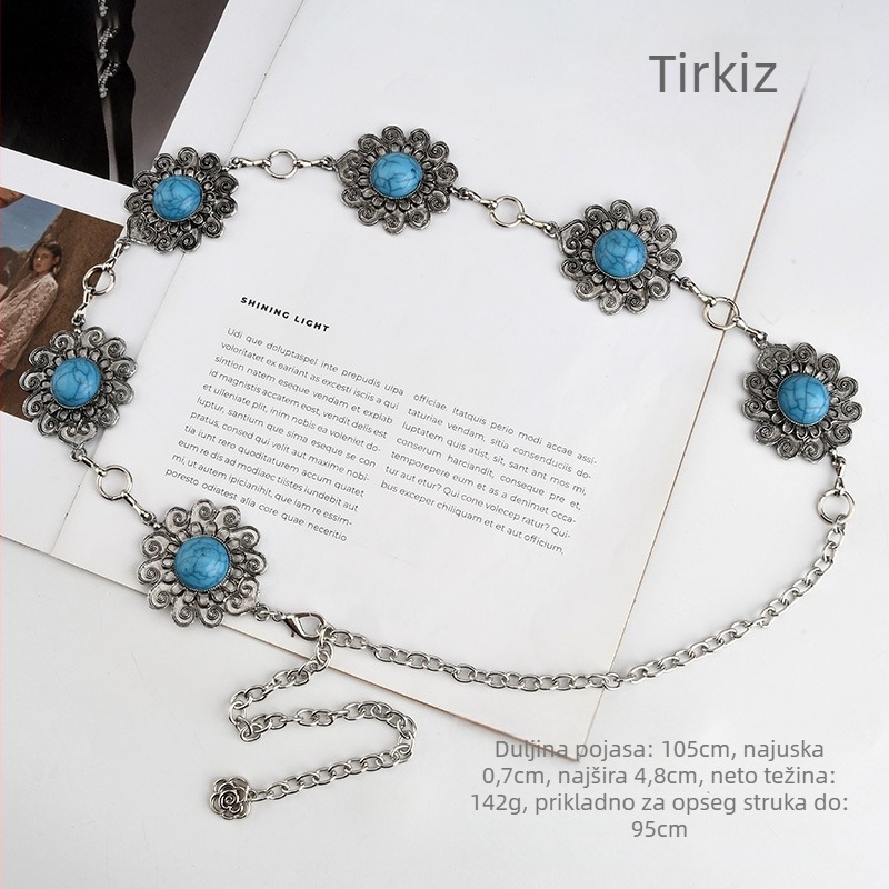 Metalni lanac za struk za žene, boemski retro cvjetni dizajn, izdanje jesenske 2024, mogućnost prilagodbe