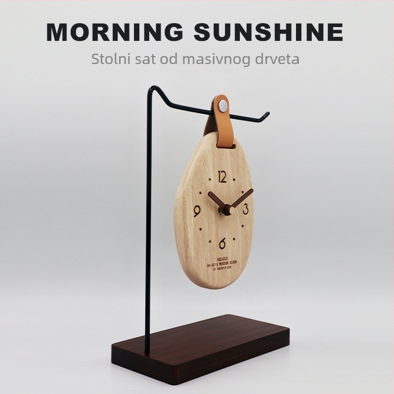 Ak-g01s stolni sat od masivnog drveta, ovalni oblik, mehanizam glatkog kretanja sekunde, baterijsko napajanje, mogućnost ispisa logotipa