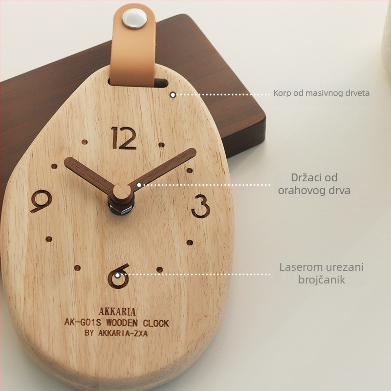 Ak-g01s stolni sat od masivnog drveta, ovalni oblik, mehanizam glatkog kretanja sekunde, baterijsko napajanje, mogućnost ispisa logotipa