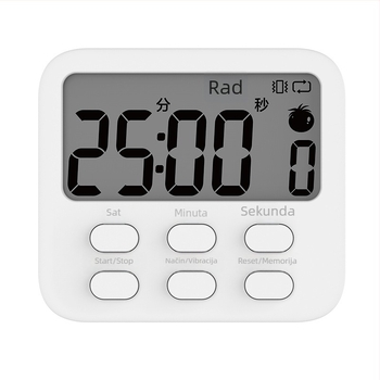 Elektronički odbrojivač s alarmom, četvrtasti plastični kućište, napajanje baterijom, za učenje i kuhinju