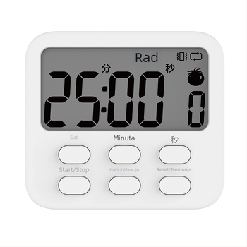 Elektronički odbrojivač s alarmom, četvrtasti plastični kućište, napajanje baterijom, za učenje i kuhinju