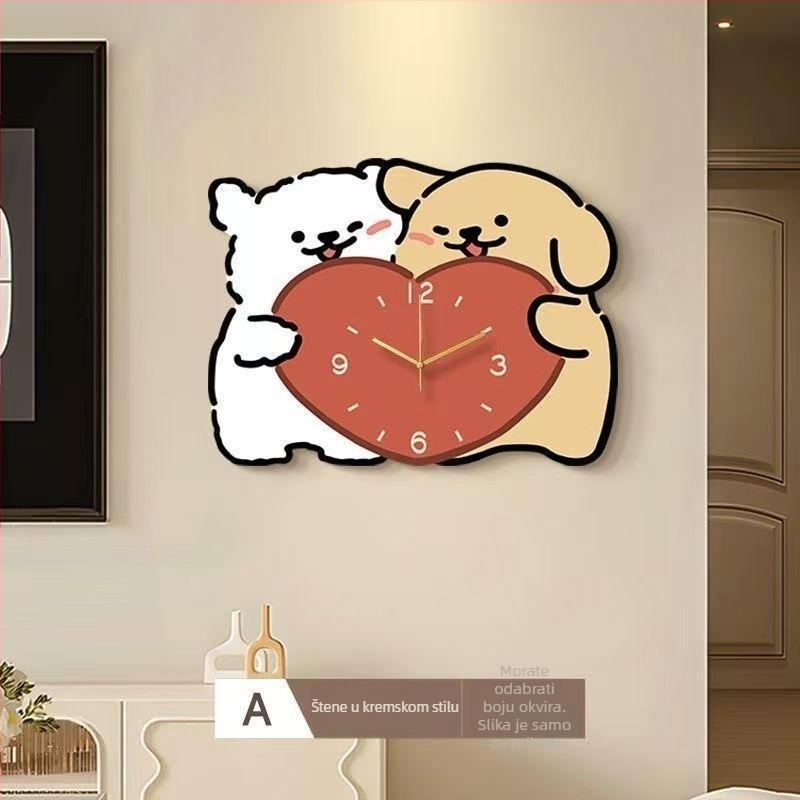 Stolne sat s linijskim motivom psa i dekorativnom slikom — jednostrani LED/analogni zaslon, tih rad, punjiva energija