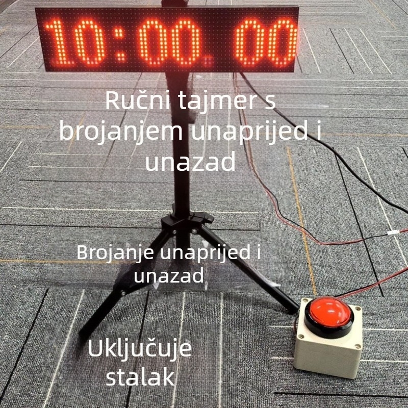 Ručni odbrojivač vremena s pritisknim tipkom i LED velikim zaslonom; mehanički pogon; kućište od ABS-a; okrugli dizajn