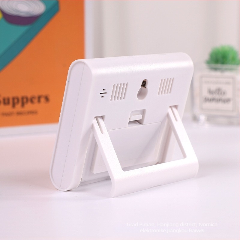 Termohigrometar sa osvijetljenim budilicom i štopericom, 3-u-1 sat s LED prikazom, napajanje baterijom, kvadratno plastično kućište, termometar