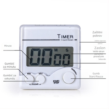 Kuhinjski mehanički štoper s analognim pokazivačem, kućište od aluminijske legure, napajanje suhim baterijama, crtić dizajn