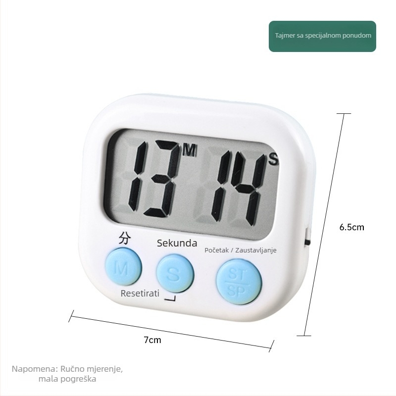 Kuhinjski mehanički štoper s analognim pokazivačem, kućište od aluminijske legure, napajanje suhim baterijama, crtić dizajn