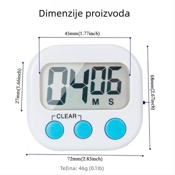 Elektronički štoperica za fitness i njegu ljepote uz prekidač, LED zaslon, plastično kućište, napajanje baterijom, kronograf