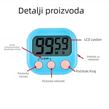 Elektronički štoperica za fitness i njegu ljepote uz prekidač, LED zaslon, plastično kućište, napajanje baterijom, kronograf