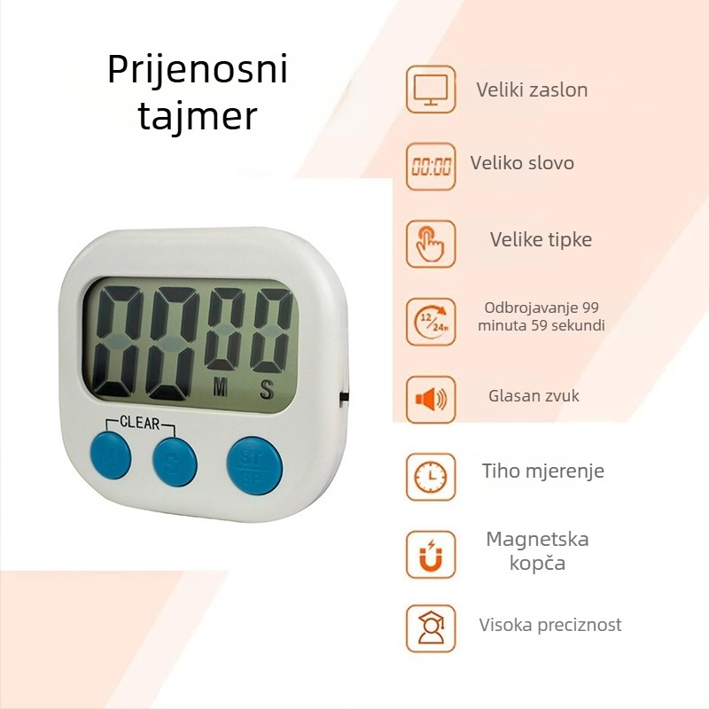 Elektronički štoperica za fitness i njegu ljepote uz prekidač, LED zaslon, plastično kućište, napajanje baterijom, kronograf