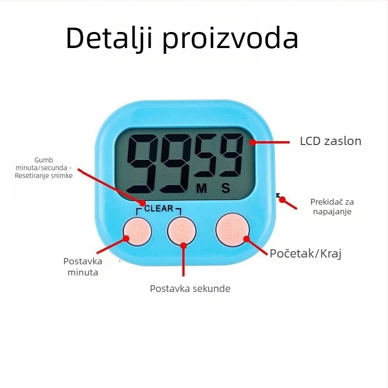 Elektronički štoperica za fitness i njegu ljepote uz prekidač, LED zaslon, plastično kućište, napajanje baterijom, kronograf