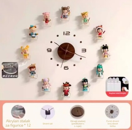 Zidni sat od orašćevog drveta, okrugli brojčanik s licem od smole, baterijski pogon, analogni prikaz s brojevima, crtani stil, pogodan za dnevni boravak, spavaću sobu, ured.