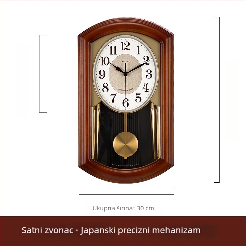Zidni sat JZB-GT9515-1, drveno kućište, metalni brojčanik, baterijsko napajanje, pokret glatkog hodanja