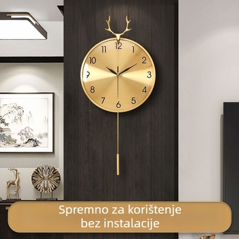 Stenski sat za dnevni boravak, jednostavan i moderan stil, jednostrani prikaz, metalno kućište, metalni brojčanik