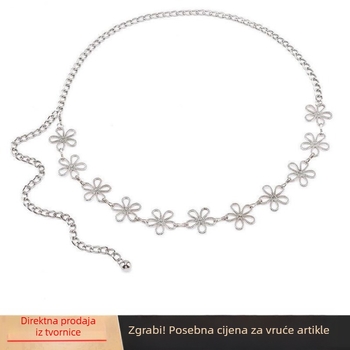 Metalni lanac za struk s cvjetnim motom, otvoreni dizajn, svestran stil, duljina 105 cm, širina 2,7 cm