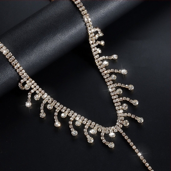 Ženski rhinestone tijelo lanac s klipsama za bradavice i resicama, U-oblik, elektroplatinirani završetak, prilagodljivo