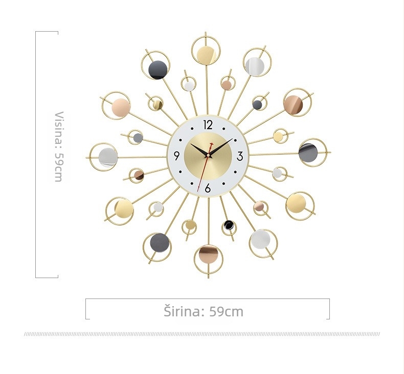 Zidni sat, kružni metalni brojčanik, kvarcni mehanizam s glatkim hodom sekunde, napajanje baterijom, model GZ0010