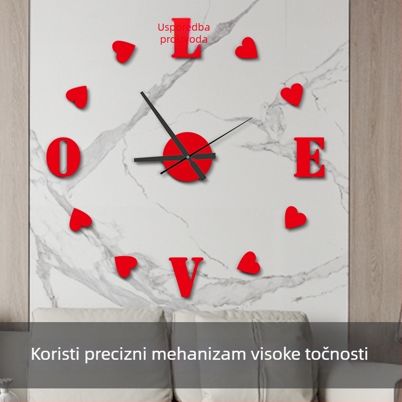 Moderne kvadratne zidne satovi, model B0255, analogni kvarcni mehanizam, akrilni brojčanik, jednostrani, svjetleći