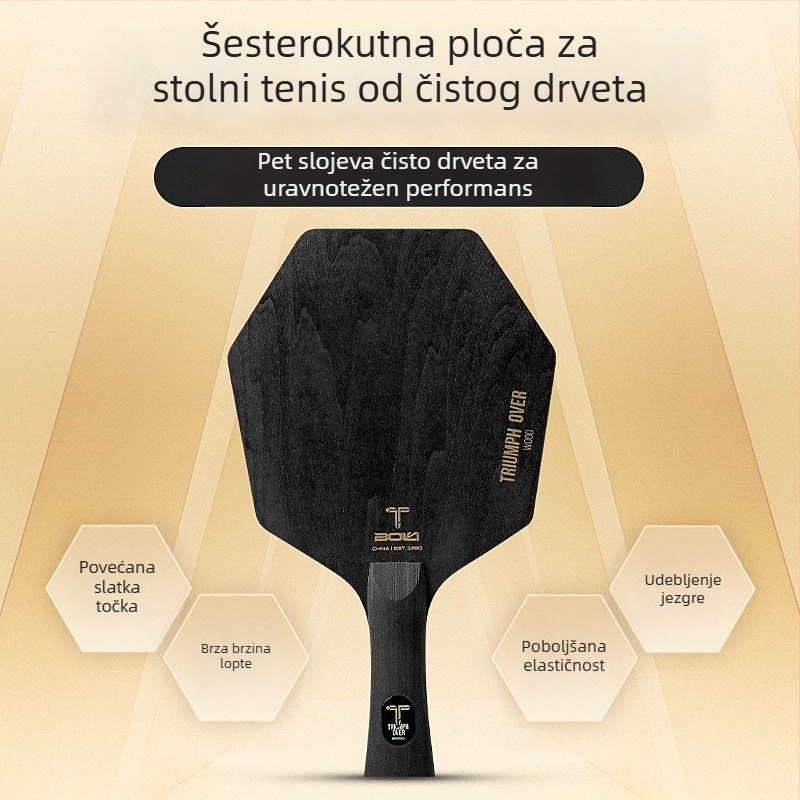Šesterokutno ostrie za stolni tenis, pet slojeva čistog drveta, Basswood-Pine-Paulownia, veliko jezgro