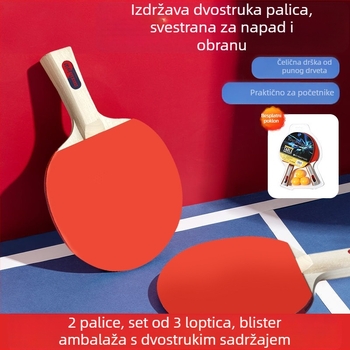 Raketa za stolni tenis Venezon s horizontalnom drškom, poplar ploča, guma s reverznim ljepilom, prilagodljiv logo