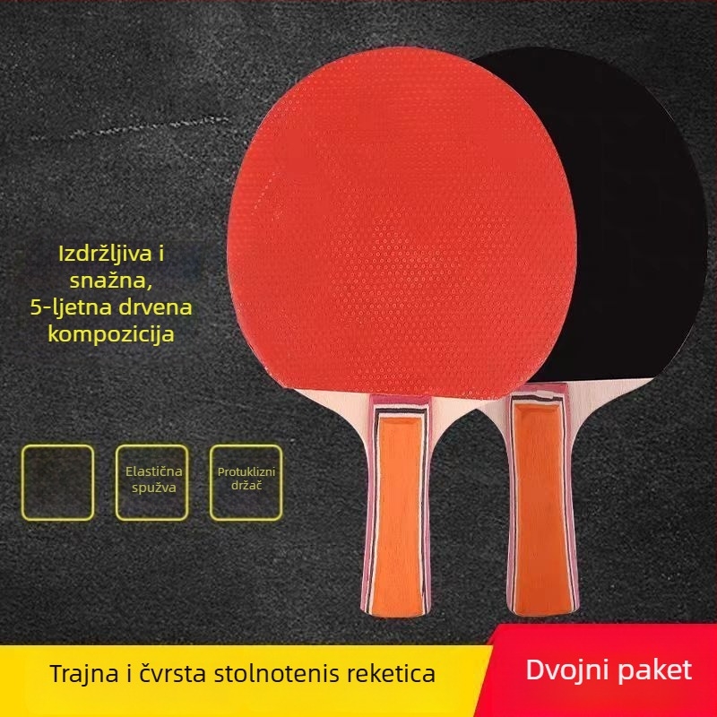 Set reketa za stolni tenis – 2 komada, za početnike, djecu i odrasle, PE lopatica, guma s dugim ljepilom, pravilan držač