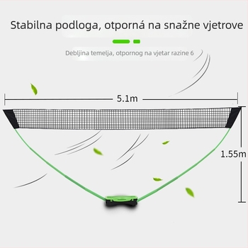 Prijenosni stalak za badminton mrežu od PVC-a, s jednom standardnom mrežom i dvostrukim stupovima za trening, lagan; pakiranje 700x300x140 mm; pogodan za badminton, tenis i druge igre s loptom.