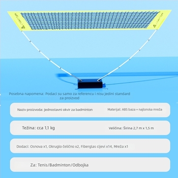 Peak Prijenosni sklopivi okvir mreže za badminton — za unutarnju i vanjsku upotrebu, najlon i vlakna stakla, uklonjivi stupovi