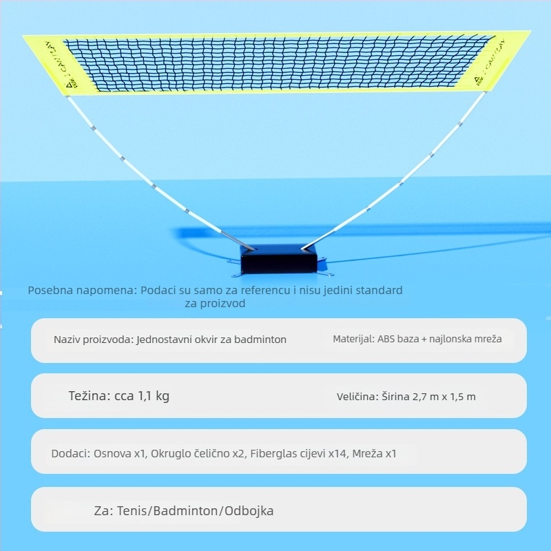 Peak Prijenosni sklopivi okvir mreže za badminton — za unutarnju i vanjsku upotrebu, najlon i vlakna stakla, uklonjivi stupovi