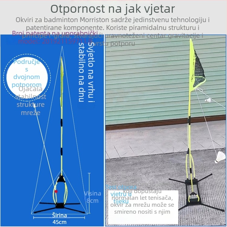 Okvir mreže za badminton, prijenosni, vanjska upotreba, sklopivi, standardna/profesionalna klasa, marka Mornstar/Morisdan