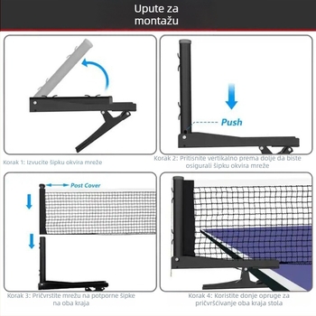 Sklopiva mreža za stolni tenis s mrežom, prema međunarodnom standardu; metalna konstrukcija; težina 420 g; pogodna za stolni tenis i per-tenis; stalak za lopte