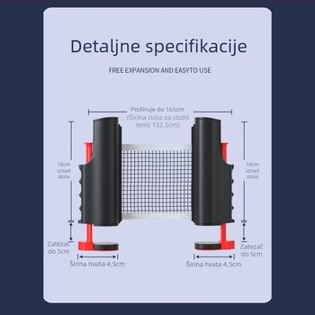 Stalak mreže za stolni tenis - prijenosni, slobodno stojeći, teleskopска središnja mreža, za vanjsku upotrebu, ABS materijal