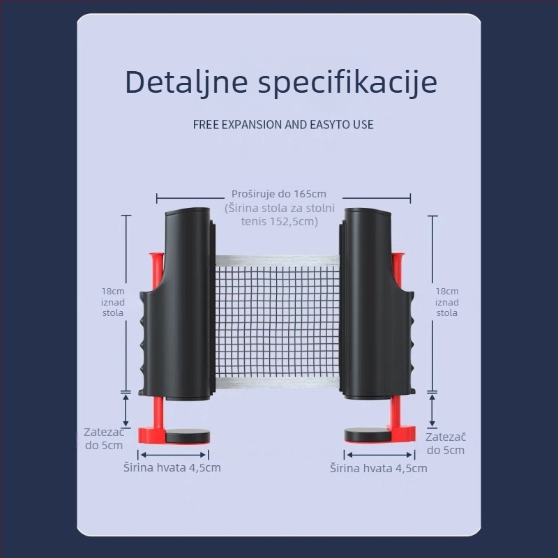 Stalak mreže za stolni tenis - prijenosni, slobodno stojeći, teleskopска središnja mreža, za vanjsku upotrebu, ABS materijal