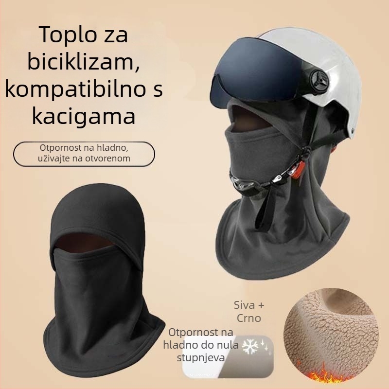 Maska za biciklizam s fleec unutarnjom kapom kacige, unisex, otporna na vjetar, zimska