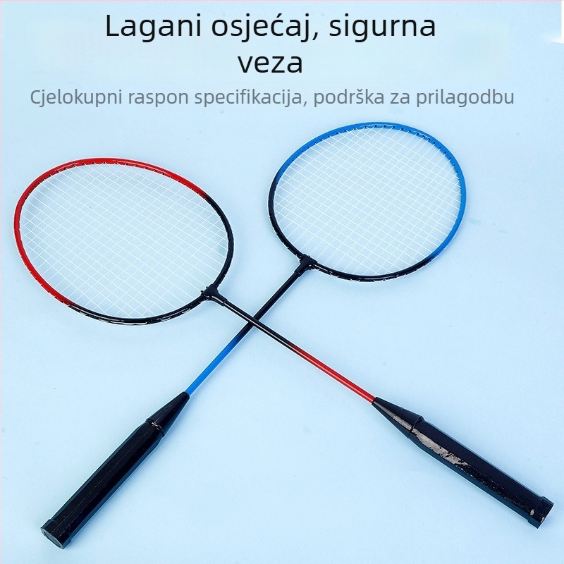 Set badminton reketa, dva reketa, okvir od željeznog legura, težina 95–100 g, tip reketa: izravni udarac, uključena letka za badminton