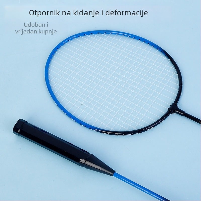 Set badminton reketa, dva reketa, okvir od željeznog legura, težina 95–100 g, tip reketa: izravni udarac, uključena letka za badminton