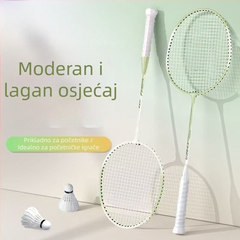 Badminton raketa, okvir od karbonskih vlakana, dvostruki set reketa, težina 95–100 g, direktan udarac, umjerena tvrdoća