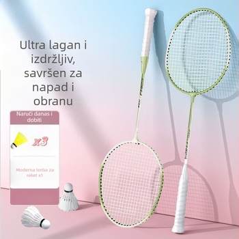 Badminton raketa, okvir od karbonskih vlakana, dvostruki set reketa, težina 95–100 g, direktan udarac, umjerena tvrdoća