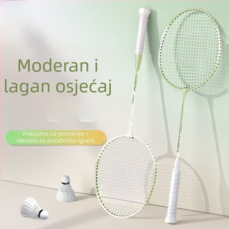 Badminton raketa, okvir od karbonskih vlakana, dvostruki set reketa, težina 95–100 g, direktan udarac, umjerena tvrdoća