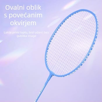 Set badminton reketa za odrasle – dvostruka reketa, okvir od željezne legure, najlon žice, težina 95–100 g, bočni udarac