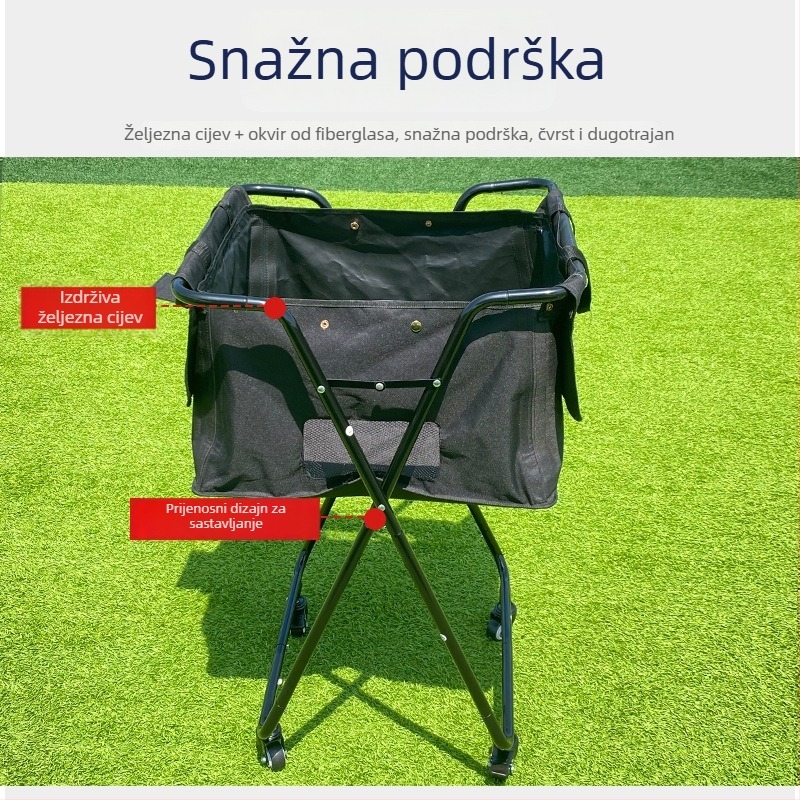 Prijenosna sklopiva kolica za skupljanje lopti za tenis, pickleball i baseball – velika zapremina, okvir od PVC-a i željeznih cijevi, OEM prilagodba, Huizhou, Guangdong